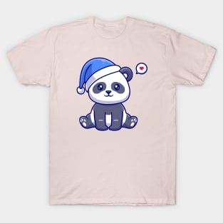 Cute Panda Winter With Beanie Hat Cartoon T-Shirt